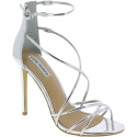 Steve Madden Women's ankle strap high stiletto sandals in silver faux leather