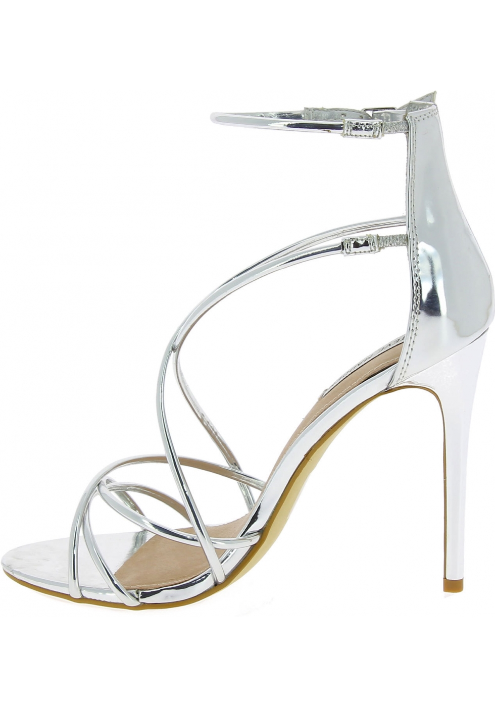Steve Madden Women's ankle strap high stiletto sandals in silver faux ...