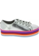 Steve Madden Women's low top platform lace-ups rainbow sneakers silver canvas