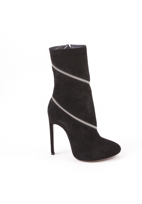 Alaïa midcalf zipped booties in black suede leather - Italian Boutique