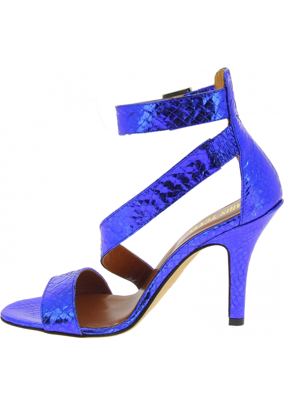 Paris Texas Women&#39;s ankle strap high heels sandals in blue python leather - Italian Boutique