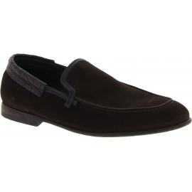 Dolce&Gabbana Men's fashion loafers shoes in dark brown suede caiman leather
