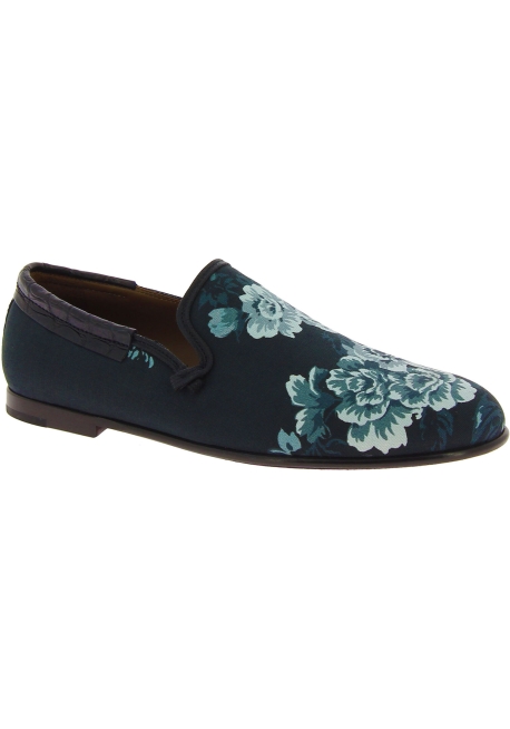 Dolce&Gabbana Men's loafers shoes in crocodile printed blue azure leather