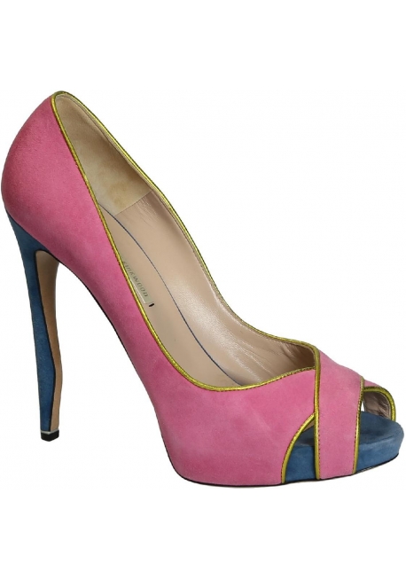Nicholas Kirkwood peep toe shoes in pink suede leather - Italian Boutique