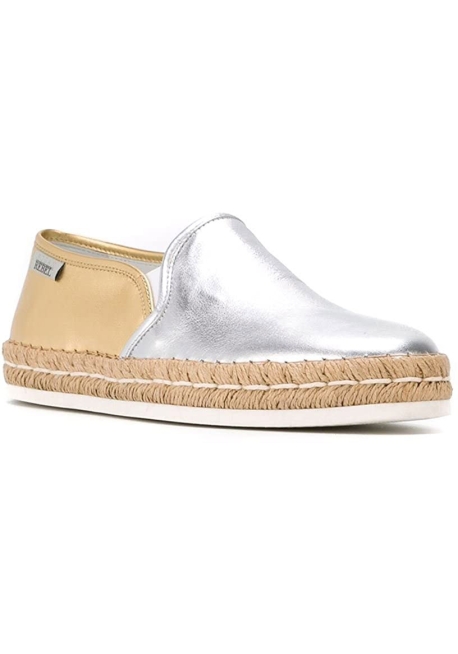 Hogan Women's fashion bicolor slip on espadrilles shoes in silver gold leather