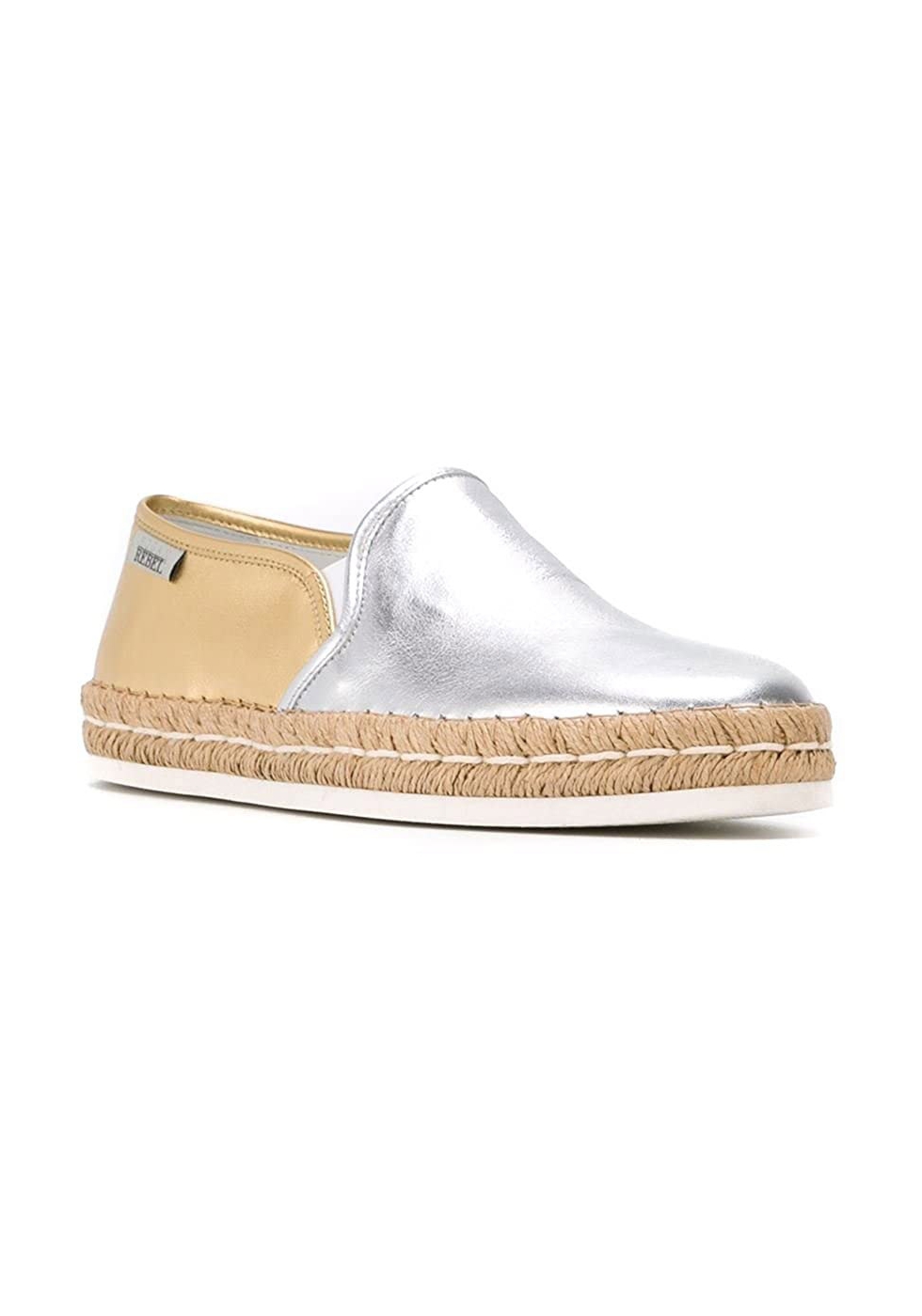 Hogan Women's fashion bicolor slip on espadrilles shoes in silver gold leather - Boutique