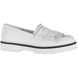Hogan Women's fashion fringe slip-on round toe loafers shoes in white leather