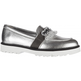 Hogan Women's slip on loafers shoes in silver laminated calf leather crystals