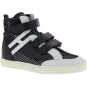 Hogan Women's high top fashion sneakers in white black leather and fabric