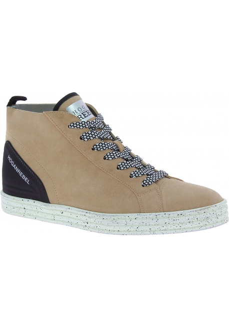 Hogan Women's fashion high top lace-up sneakers shoes in beige suede leather