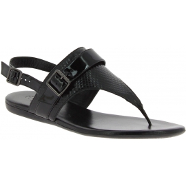 Hogan Women's fashion low thong sandals in black leather with buckle closure