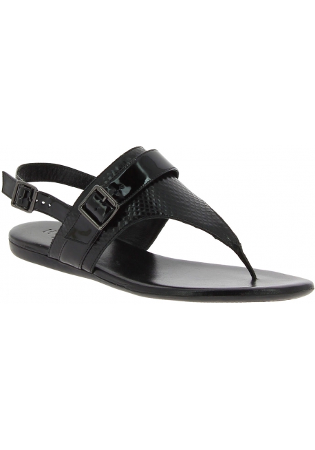 Hogan Women's fashion low thong sandals in black leather with buckle ...