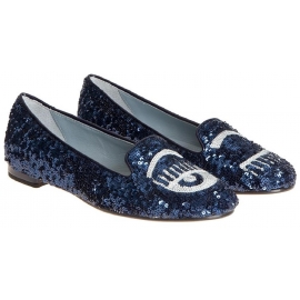 Chiara Ferragni ballerinas in blue sequins & silver eye