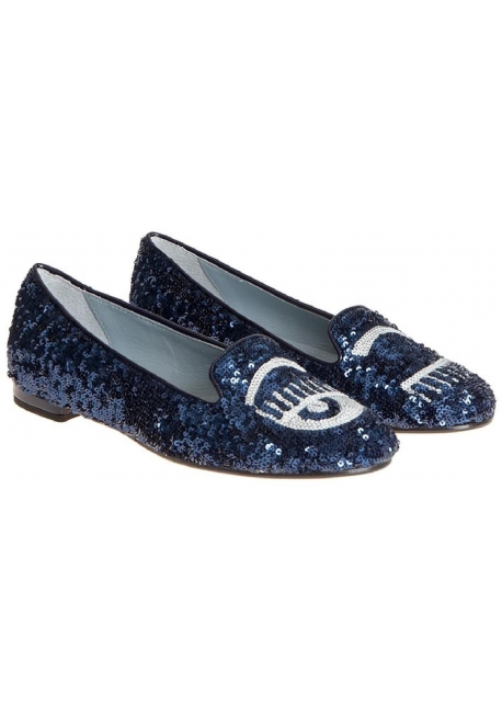 Chiara Ferragni ballerinas in blue sequins & silver eye