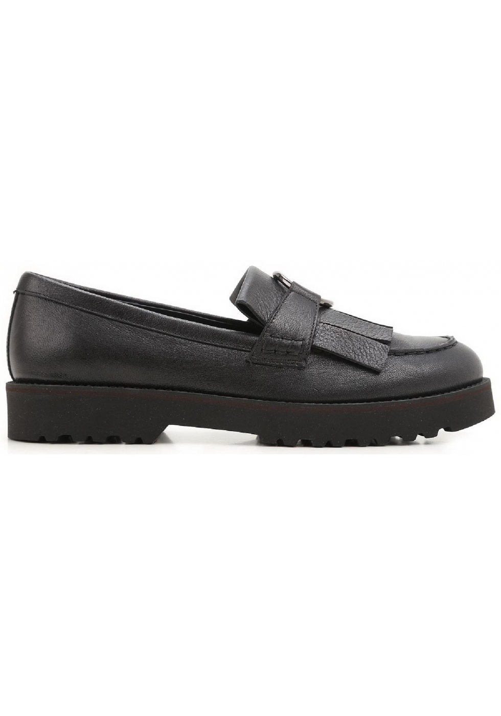 Hogan women's black leather loafers with fringe - Italian Boutique