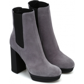 Hogan women's high heels chelsea boots in gray suede