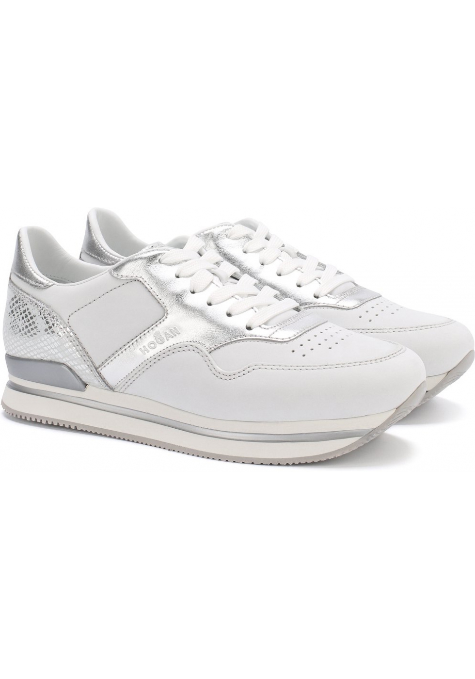 Hogan women's wedge sneakers in white and silver leather - Italian Boutique
