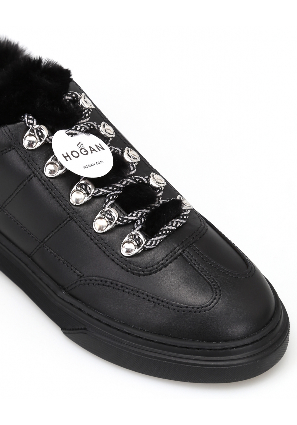 Hogan women's sneakers in black leather and faux fur - Italian Boutique