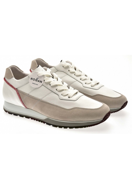 Hogan men's sneakers in white and beige leather and suede