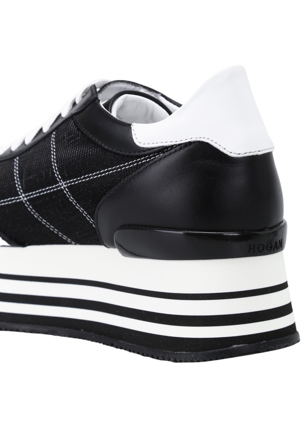 Hogan women's wedge sneakers in black leather and fabric - Italian Boutique