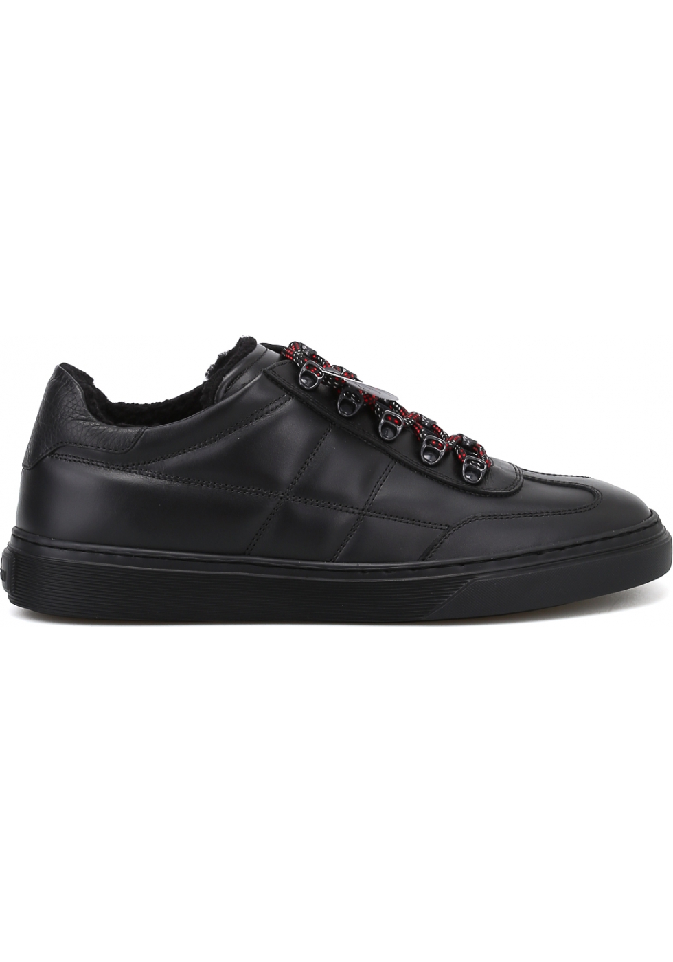 Hogan Men's fashion round toe sneakers in black leather with red laces ...