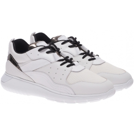 Hogan Men's fashion sneakers shoes in white leather and fabric with silver details