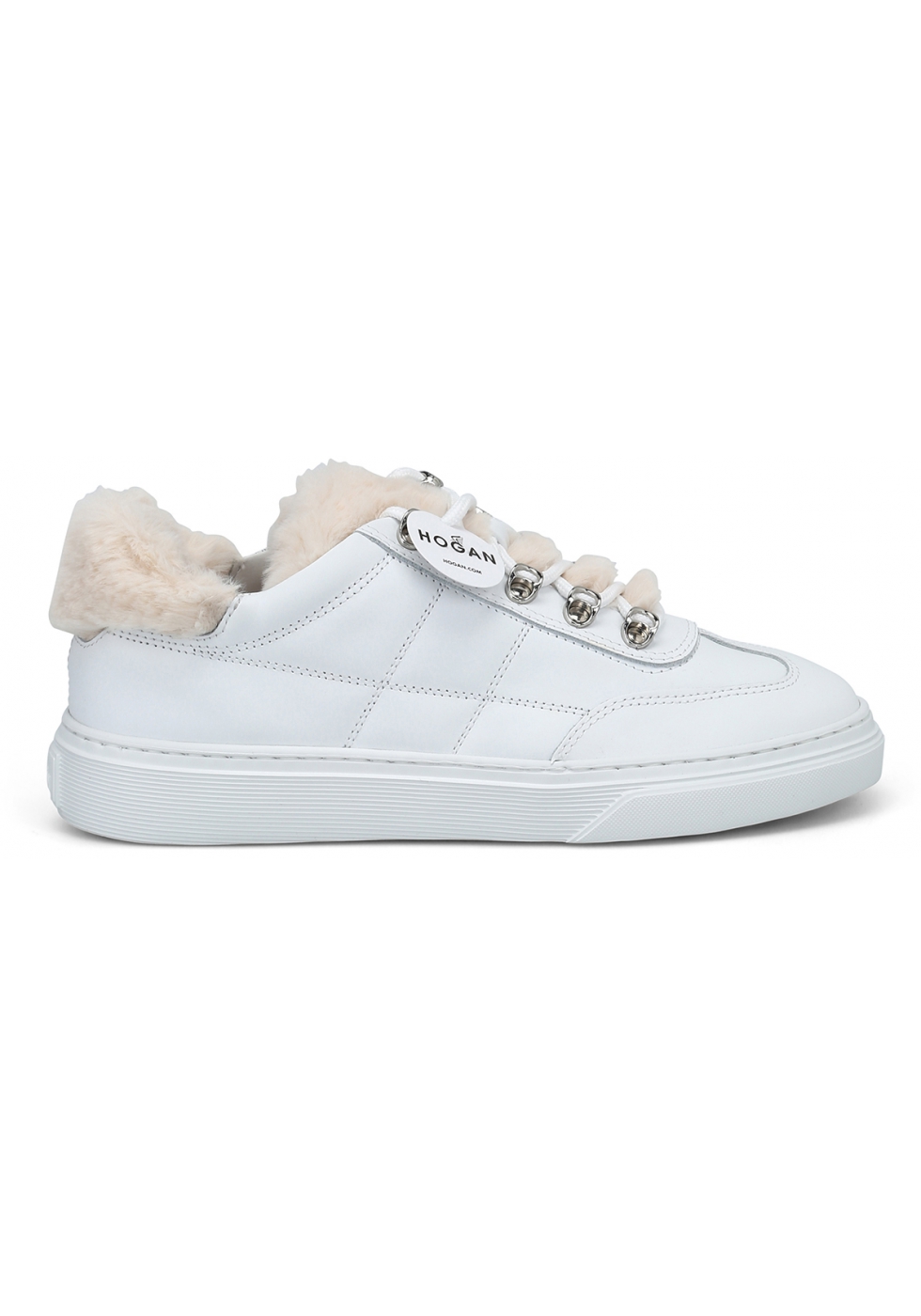 Hogan Women's fashion round toe sneakers shoes in white leather with