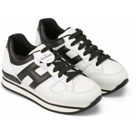 Hogan Women's fashion sneakers shoes in white leather with black logo and details