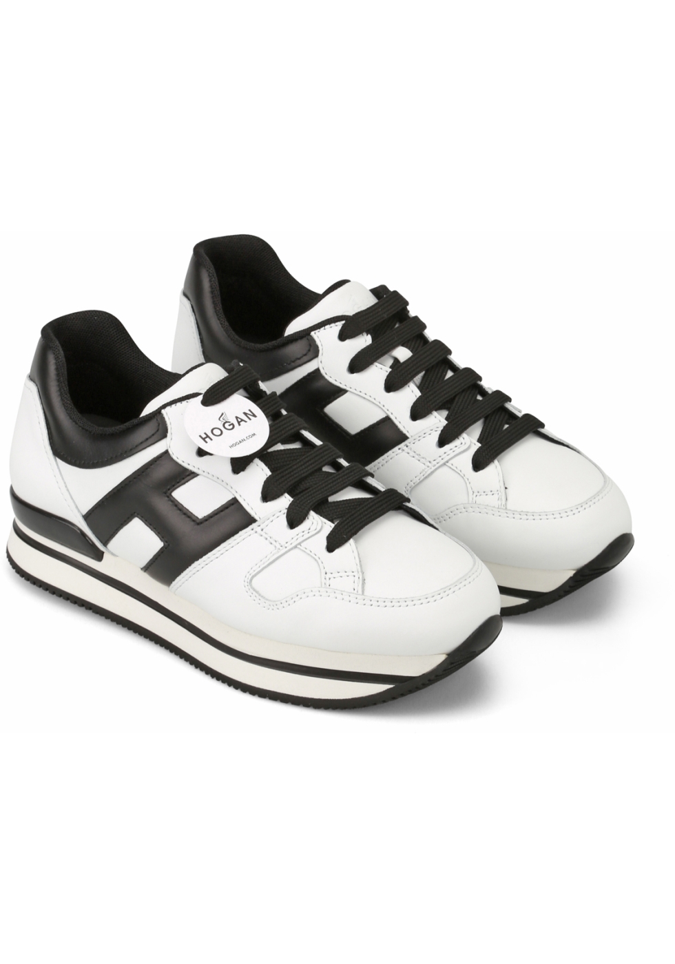 Hogan Women's fashion sneakers shoes in white leather with black logo ...