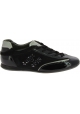 Hogan Women's round toe low top sneakers shoes in black patent and suede leather with strass