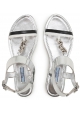 Prada women's flat sandals in silver laminated leather