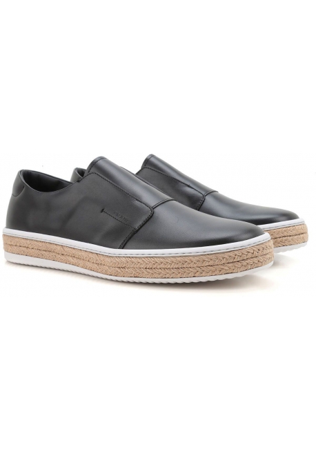 Prada men's slip on in black leather with rope pattern - Italian Boutique
