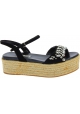 Miu Miu black wedge sandals with crystals and rope pattern