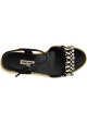 Miu Miu black wedge sandals with crystals and rope pattern