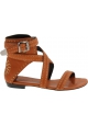 Barbara Bui Women's flat sandals in camel leather with ankle buckle closure