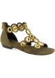 Barbara Bui Women's flat sandals in light brown suede leather with gold studs