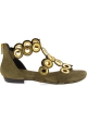 Barbara Bui Women's flat sandals in light brown suede leather with gold studs