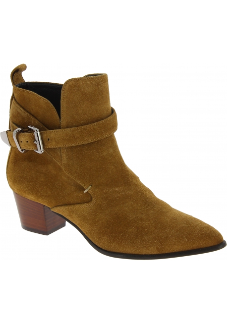 Barbara Bui Women's pointy heeled ankle boots in camel suede leather with buckle