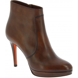 Santoni Women's stiletto heels ankle boots in brown leather with side zip