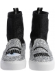 Chiara Ferragni Women's High-top sneakers in silver and black glitter fabric