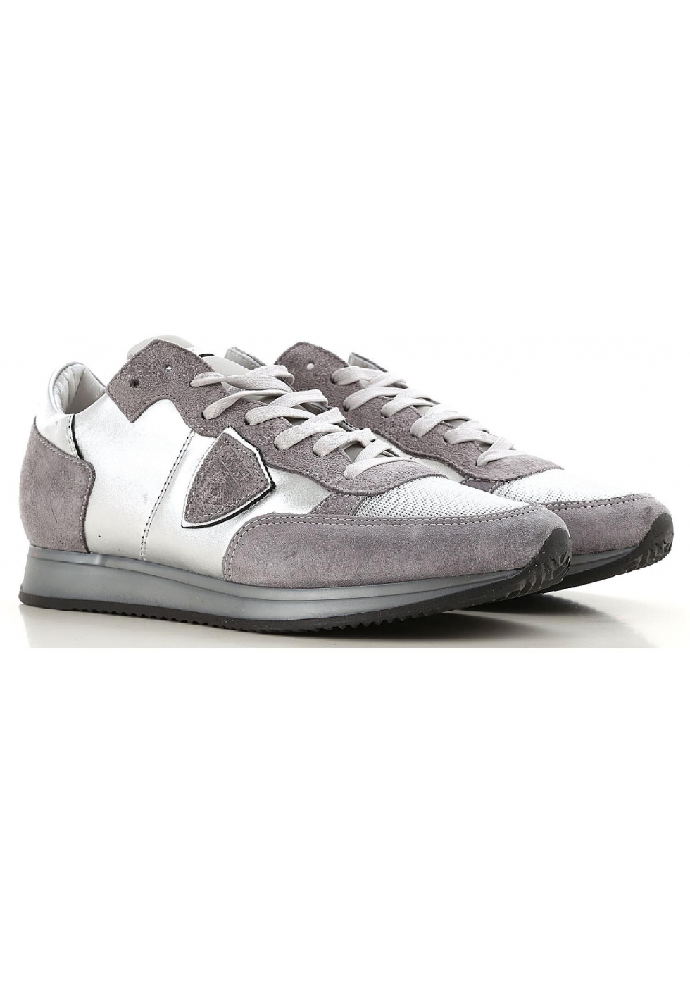 Philippe Model women's sneakers in silver Leather and fabric - Italian ...