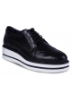 Hogan Women's lace-up shoes in black calfskin with high white rubber sole