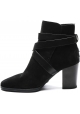 Tod's Women's heeled ankle boots in black suede leather with crossed ankle strap