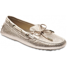 Tod's Women's slip-on loafers in pink gold metallic leather with laces
