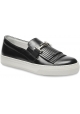 Tod's Women's slip-on sneakers shoes in black leather with fringes and double T
