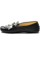 Tod's women's slip-on bit loafers shoes in black leather with fringes