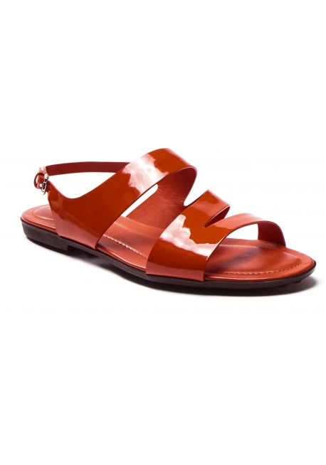 Tod's Women's flat sandals in paprika red patent leather with buckle closure