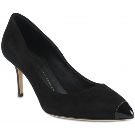 Giuseppe Zanotti Women's pumps shoes in grey velvet with patent leather heel and toe