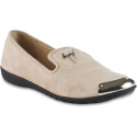 Giuseppe Zanotti Women's slip-on loafers shoes in nude suede leather with metal cap toe