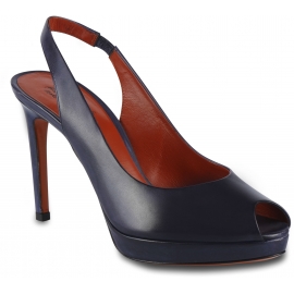 Santoni Women's high heels slingback peep toe sandals in navy blue leather